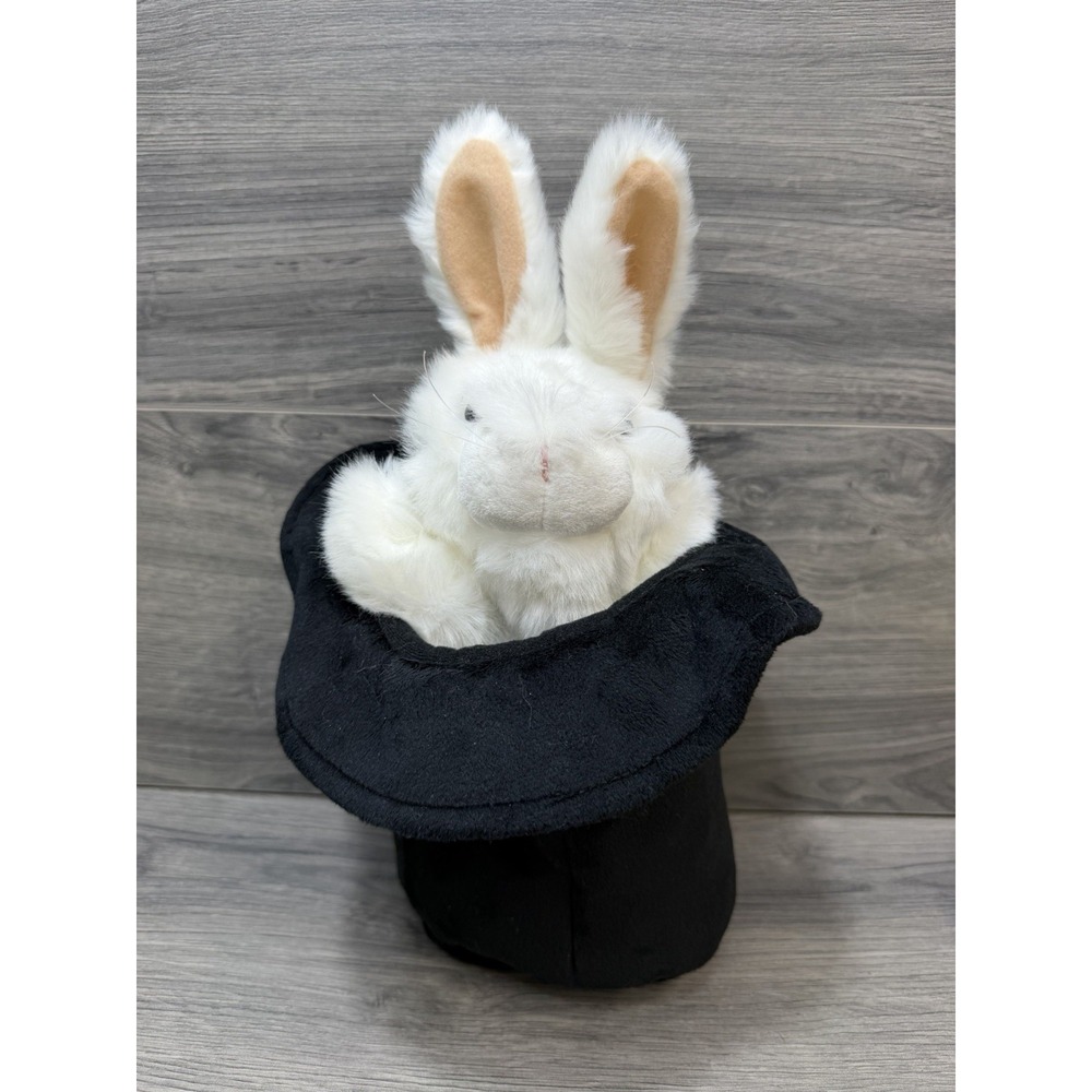 New Folkmanis Puppets Rabbit in Hat Hand Puppet NWT Black White Magician Cute